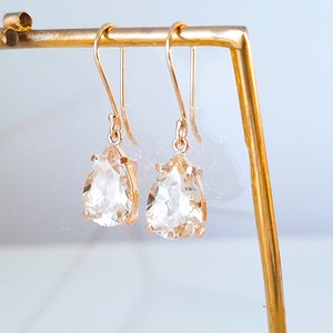 Large gemstone earrings rose gold earrings morganite 585 rose gold Pink Beryl Teardrop cut Statement earrings image 5