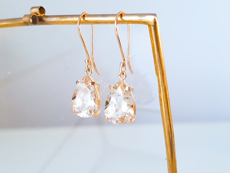 Large gemstone earrings rose gold earrings morganite 585 rose gold Pink Beryl Teardrop cut Statement earrings image 5