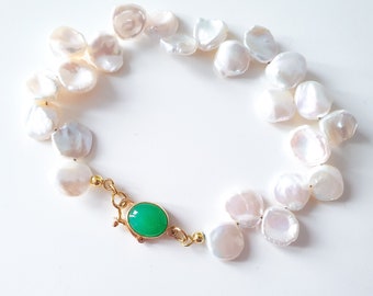 Perlenarmband | Chrysoprasarmband 750er Gold | Chrysopras | Armband | Keshiperlen