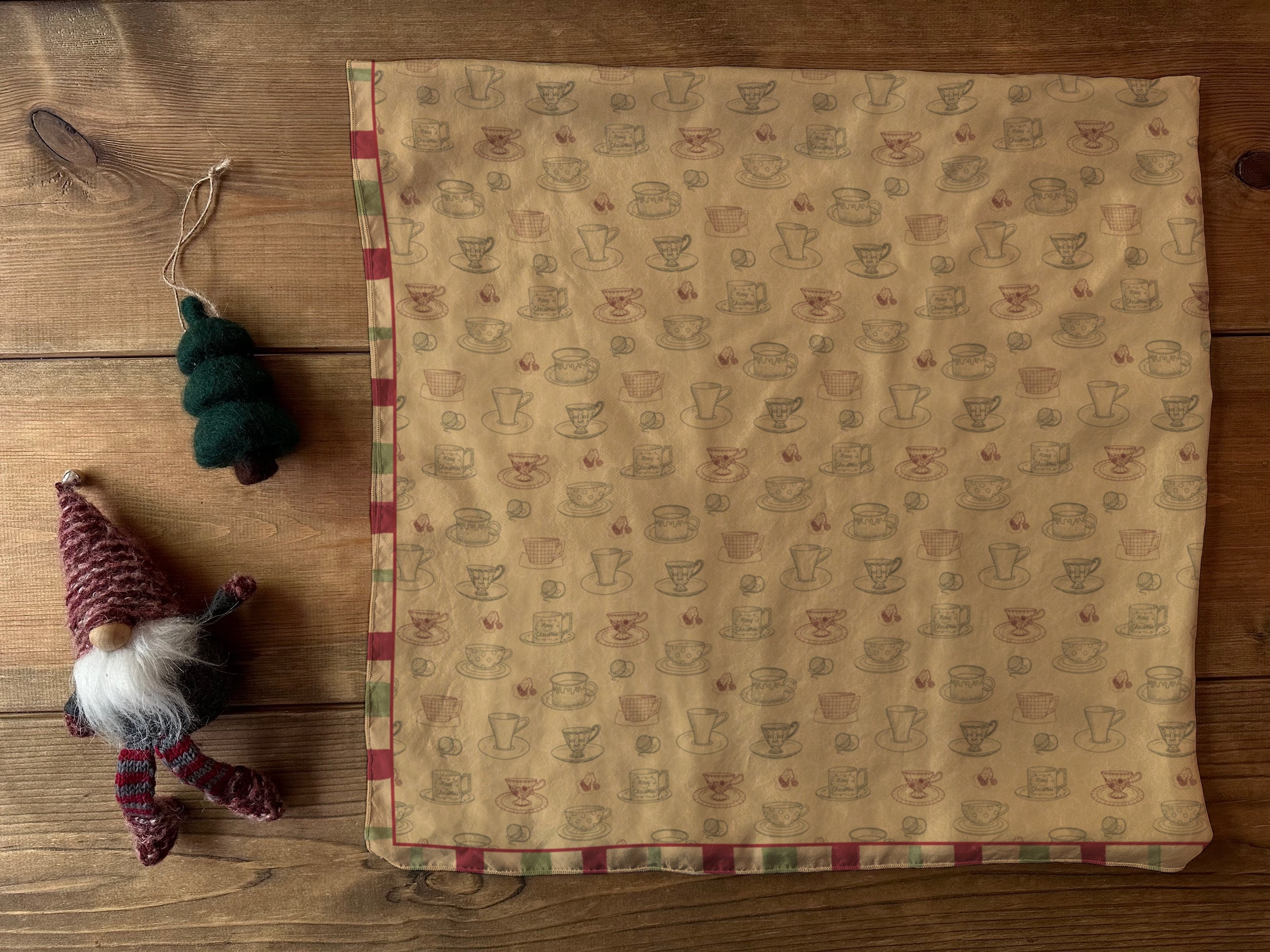 Tea Cups Silk Scarf: Vintage Holiday Print Bandana - Etsy Vintage silk teacup ☕️ scarf main image 1