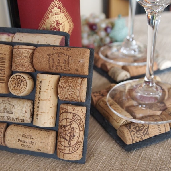 Wine cork and slate square coaster set of 4