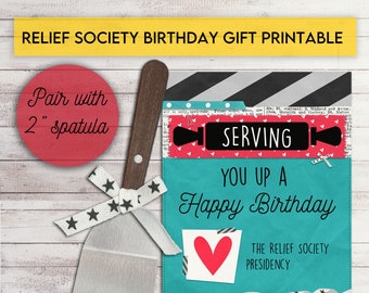 Relief Society Birthday Gift Handout | Serving You Up a Happy Birthday | LDS Birthday Card | Digital Print