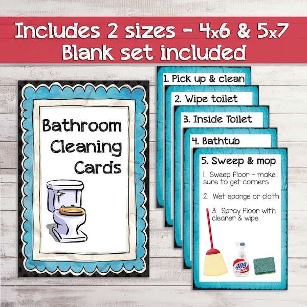 Kids Chore Chart Printable | Step by Step Bathroom Cleaning Cards for Kids