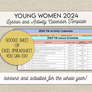 Young Women Activity and Lesson Calendar Planner 2024, YW Activity Calendar