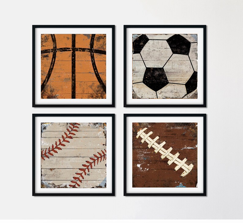Sports Ball Prints Set of 4 Sports Wall Art Boy's Etsy