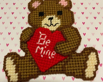 Plastic Canvas Valentines Day Teddy Bear magnet…Be Mine