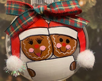 Gingerbread Couple Hand-Painted, Personalized Christmas Ornament