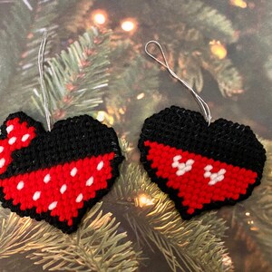 Handstitched MIckey/Minnie Mouse Heart Ornaments