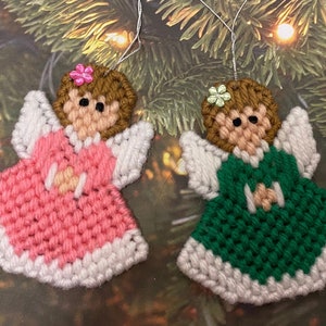 Angel Christmas Ornament -Hand stitched Plastic Canvas