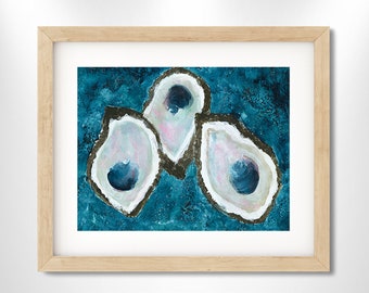 Blue Oysters 2 Art Print, Coastal painting, Ocean Life, Fisherman, Beach House Decor, Beachhouse Artwork, Watercolor
