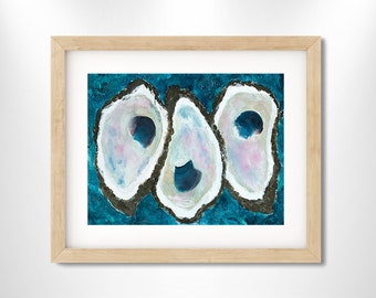 Blue Oysters 1 Art Print, Coastal painting, Ocean Life, Fisherman, Beach House Decor, Beachhouse Artwork, Watercolor
