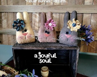 PATTERN - FLOWER BUNNIES - Quick and Easy Primitives, Spring, Instant Download, Beginner friendly