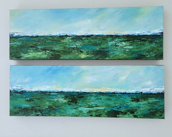 EMERALD SEAS I & II, Abstract Ocean Paintings, Blues and Greens, Acrylic Art, Modern Home, Green Sea