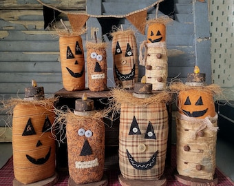 PATTERN - Pumpkin Stumps and Candles, Primitive Pumpkins, DIY Fall Folkart, Sewing Patterns, Instant Download, Prims