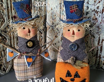 PATTERN - SCARECROW FRIENDS Digital Pattern - Primitive Scarecrows with Pumpkins and Garland, Fall Handmade, Prim Sewing, Instant Download