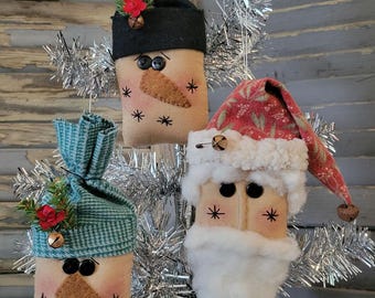 PATTERN - Snowflakes Snowman and Santa Ornaments - Quick and Easy Primitives, DIY, Instant Download