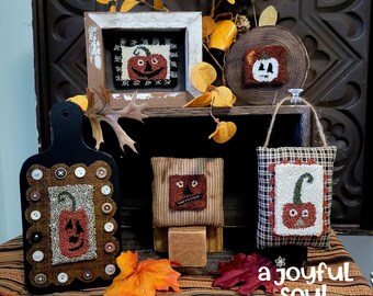 PATTERN - SO MANY Jacks Punch needle E-Pattern - Primitive Stitching Pumpkin, Needlework, Fall Halloween Primitives