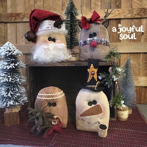 PATTERN - WINTER FRIEND Sitters - Digital - Primitive Santa, Snowman, Gingerbread, Reindeer, Sewing Instruction