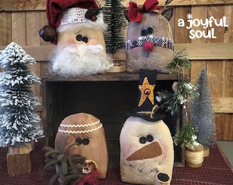 PATTERN - WINTER FRIEND Sitters - Digital - Primitive Santa, Snowman, Gingerbread, Reindeer, Sewing Instruction