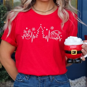 Christmas Heartbeat Nurse Shirt Funny Merry Christmas Tree Sweatshirt Family Matching Holiday Reindeer Snowman Shirt Most Wonderful Time Tee