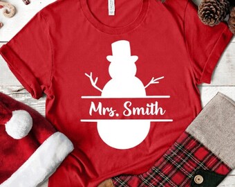 Split Snowman Custom Teacher Name Winter Christmas Shirt, Teacher Holiday Season Shirt, Teacher Christmas Shirt , Winter Shirt UNISEX