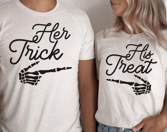Her Trick and His Treat Halloween Couple Matching Shirts, Couple Halloween Shirts, Custom UNISEX Shirt