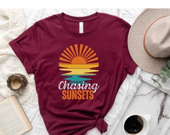 Camiseta retro con rayos de sol al atardecer, vacaciones vintage, verano, playa, vibraciones, sol, motivacional, personalizada, a juego, familia, atardecer, verano