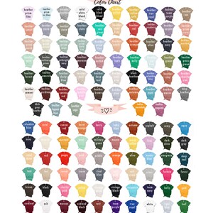 Puede incluir: Una tabla de colores que muestra los diferentes colores de las camisetas Bella Canvas 3001. La tabla est&aacute; organizada por familia de colores e incluye una variedad de tonos, incluyendo colores jaspeado, s&oacute;lidos y colores verdaderos.