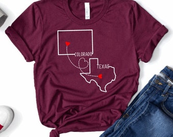 Long Distance Relationship Custom State to State Heart Love Best Friends Family Reunion Long Distance Matching Shirt Most Wonderful Time Tee