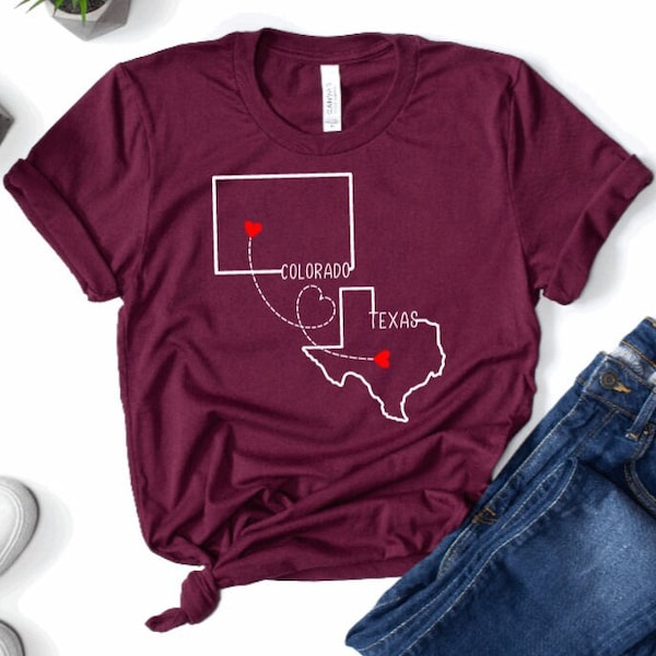 Long Distance Relationship Custom State to State Heart Love Best Friends Family Reunion Long Distance Matching Shirt Most Wonderful Time Tee