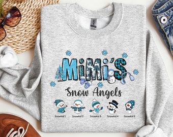 Christmas Custom Name Grandma Mimi Gift T-Shirt Sweatshirt Trendy Snowman Shirt Design Sweater Grandmother Personalized Grandchildren Names