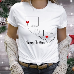 Christmas Gift State to State Shirts for Family,Christmas Party Shirts,Personalized Family Shirts,Long Distance Love Relationship Shirt image 1