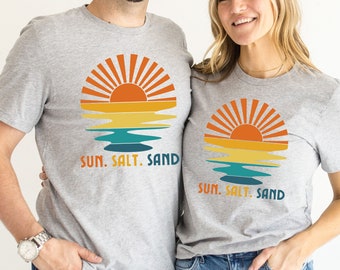 Camiseta retro con rayos de sol, vacaciones vintage, verano, playa, sol, camisetas motivacionales personalizadas, camisetas de verano a juego para la familia