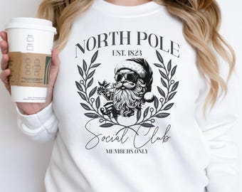 Vintage North Pole Santa Social Club Retro Women's Christmas T-Shirts Sweatshirts Christmas Matching Family Sweaters Crewneck Group Party