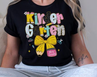 Kindergarten Teacher Personalized Name T-Shirt Custom Teacher Appreciation Gift Teacher Team Group Matching Back to School Shirt Sweatshirt