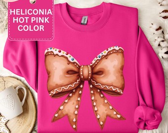 Christmas Ginger Bread Cookie Coquette Bow Trendy T-Shirts and Sweatshirts Christmas Cookie Bow Shirt Trendy Holiday Shirts for Family