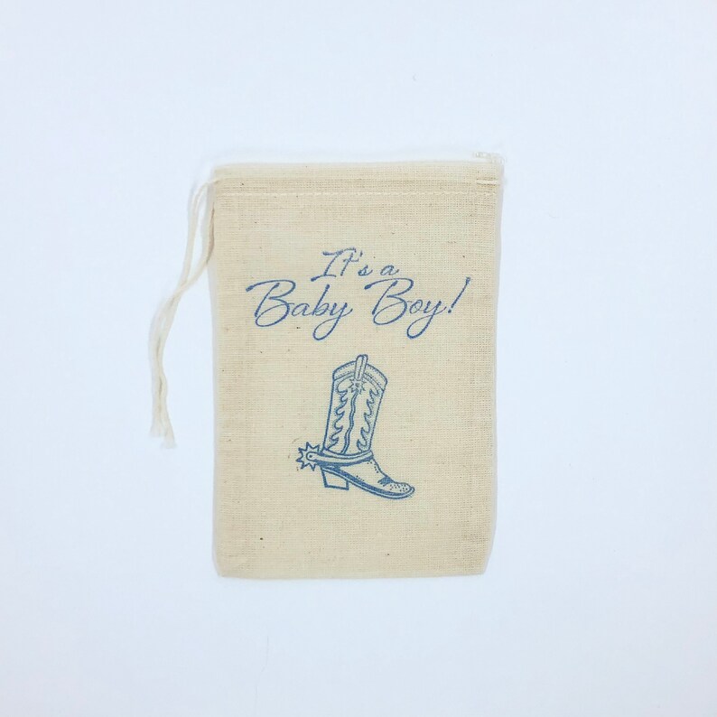 It's A Boy Cowboy Favor Bags Boot Party Bag Western Gift Bag Baby Shower Rustic Country Candy Goodie Treat Bag Cloth Muslin image 4