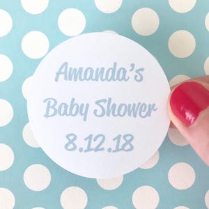 Custom Baby Shower Date Stickers | Personalized Baby Boy Round Circle Favor Bag Label | Its a Boy Blue Gift Bag Bag Envelope Seal Package
