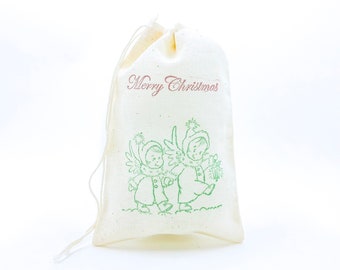 Snow Angels Favor Bags Christmas Party Bags Merry Christmas Holiday Gift Bag Goodie Candy Bags Cloth Muslin Bags Gift Exchange Advent Soap