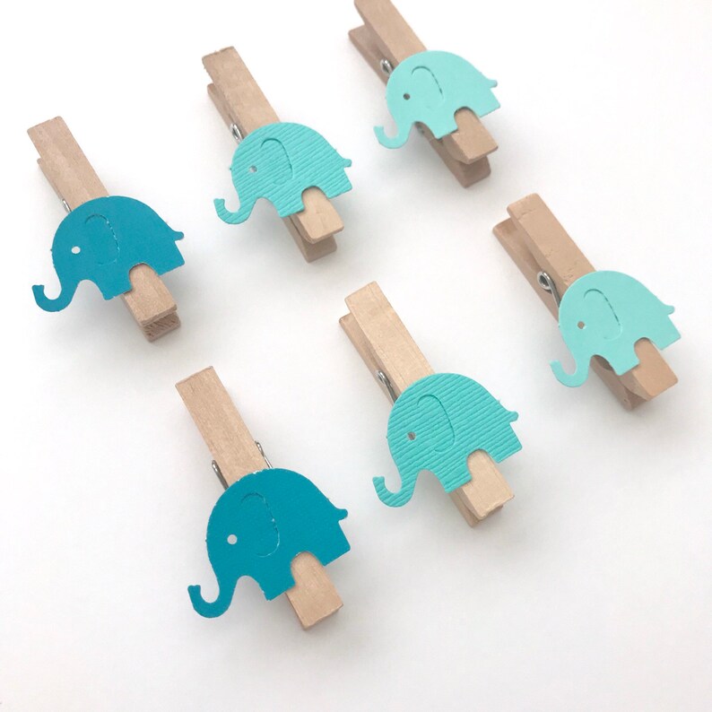 Teal Elephant Clothespins Baby Shower Decoration Dont Say Baby Etsy