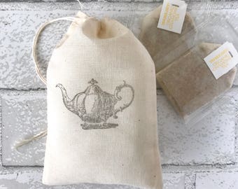 Teapot Favor Bags Tea Party Bag Gift Bag Party Birthday Baby Shower Wedding Welcome Bachelorette Candy Goodie  Thank You Muslin Cloth Bag