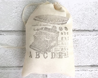 Typewriter Favor Bags Party Bag Book Wedding Welcome Baby Shower Writer Author Literary Journalist Candy Goodie Treat Cloth Muslin Bag