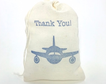 Airplane Thank You Favor Bags Aviation Baby Shower Pilot Retirement Party Bags Goodie Gift Bags Candy Bag Cloth Fabric Muslin Soap Baby Boy