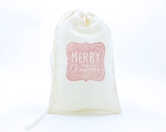 Merry Christmas Favor Bags Holiday Party Bags Candy Goodie Stocking Stuffer Christmas Cloth Bags Muslin Bag Gift Bag  Soap Jewelry Exchange