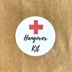 Hangover Kit Aufkleber | Runder Kreis Überleben Junggesellinnenabschied | Geschenkbeutel Etikett | Umschlag Verschluss Paket Aufkleber