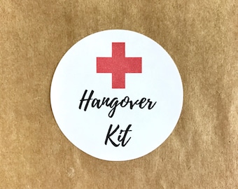 Hangover Kit Sticker | Round Circle Survival Recovery Bachelorette Party | Favor Bag Gift Label | Envelope Seal Package Sticker