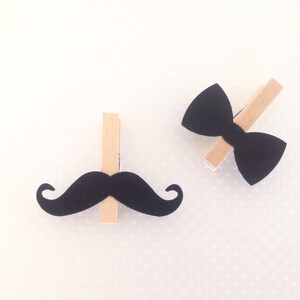 Bow Tie Mustache Clothespins Baby Shower Decoration Don't Say Baby Game Clothes Pin Clips Birthday Party Wedding Little Man Drink Marker image 2