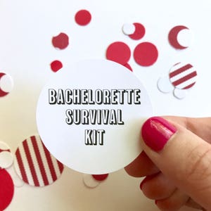 Bachelorette Survival Kit Aufkleber | Runder Kreis Aufkleber Hangover Junggesellinnenabschied | Geschenkbeutel Etikett | Umschlag Verschluss Paket Aufkleber