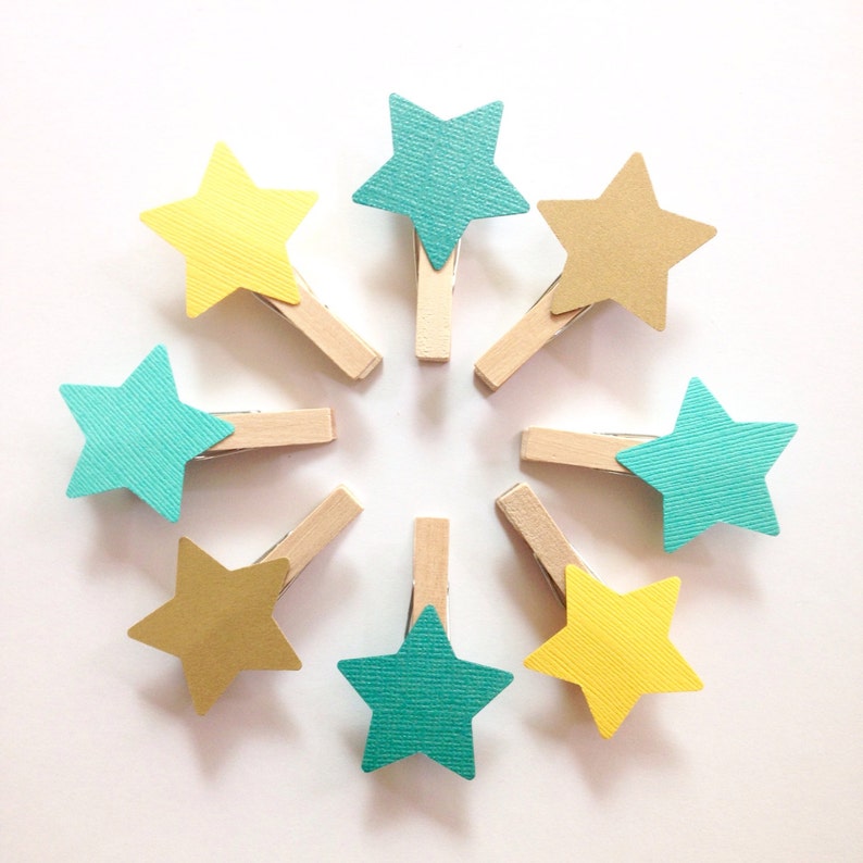Teal Gold Star Clothespins Baby Shower Decoration Dont Say Etsy