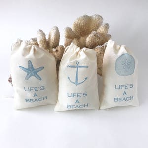 Nautical Favor Bags Beach Party Bags Wedding Welcome Goodie Bags Anchor Muslin Hawaiian Aloha Starfish Life&#39;s A Beach Baby Shower Birthday